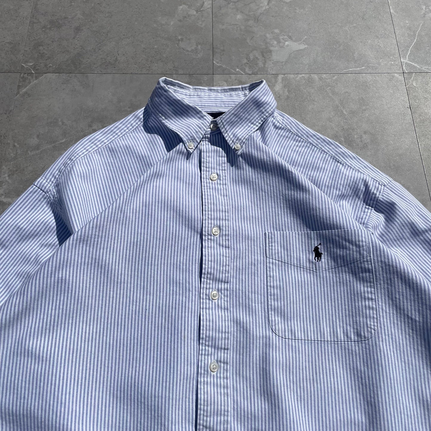 90s-00s Ralph Lauren “Big Shirt Blue Striped Shirt KiiChain Clothing