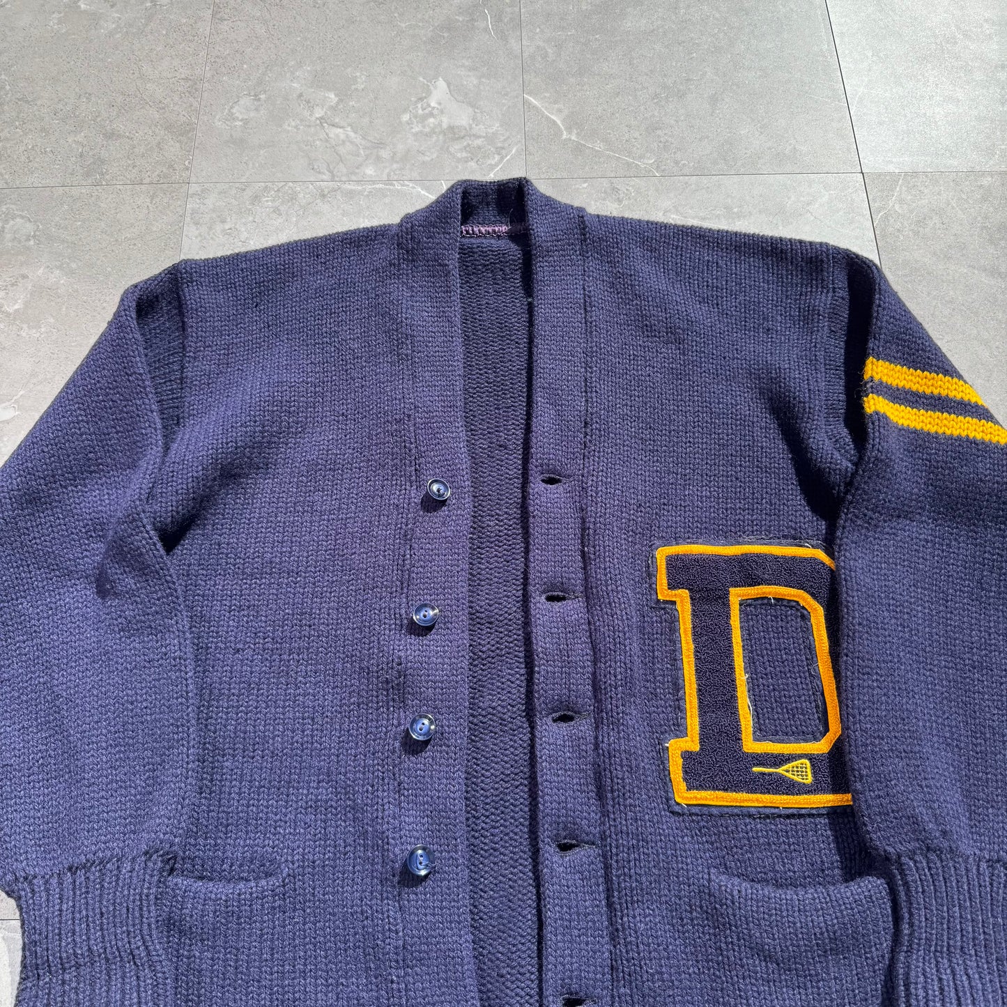 70s Vintage Varsity Lettered Wool Cardigan