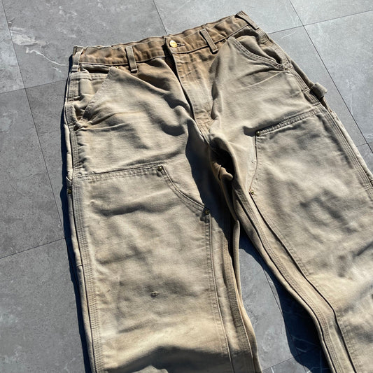 90s Carhartt Made in USA Beige Double Knee Work Pants 30x32 KiiChain Clothing