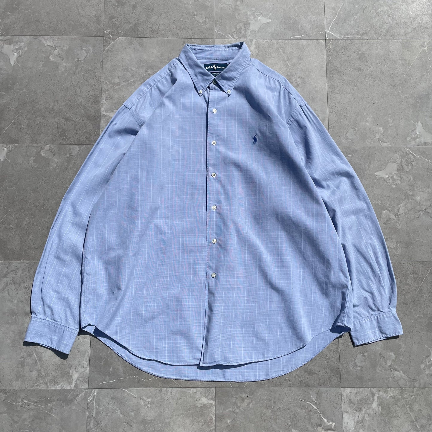 90s-00s Ralph Lauren Marlowe 100% Two-Ply Cotton Light Blue Checkered Shirt KiiChain Clothing