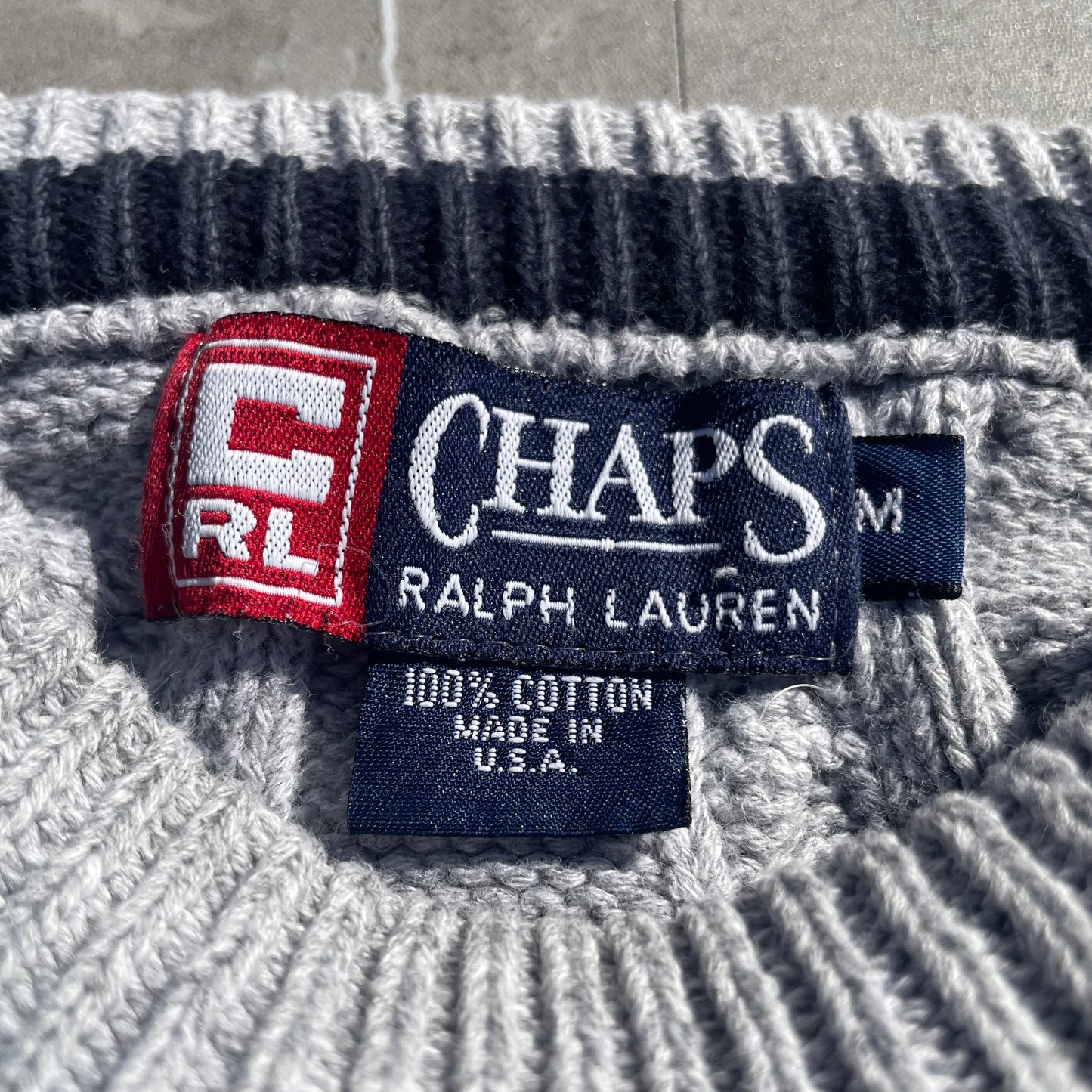90s Chaps Ralph Lauren Made in USA Textured Heavyweight Gray Knit KiiChain Clothing