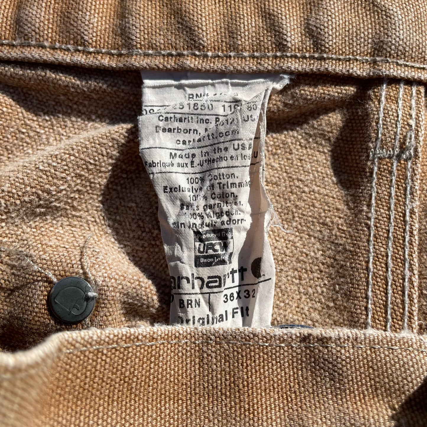 90s Carhartt Made in USA Beige Double Knee Work Pants 36x32 KiiChain Clothing
