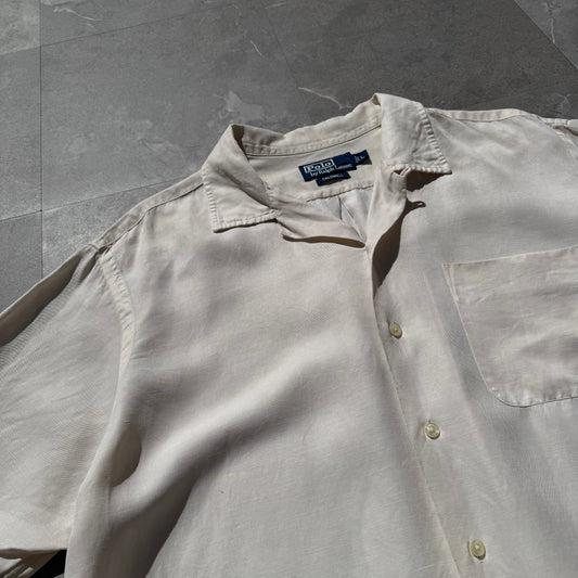 90s-00s Ralph Lauren “Caldwell” Silk x Linen Cream Open Collar Shirt KiiChain Clothing