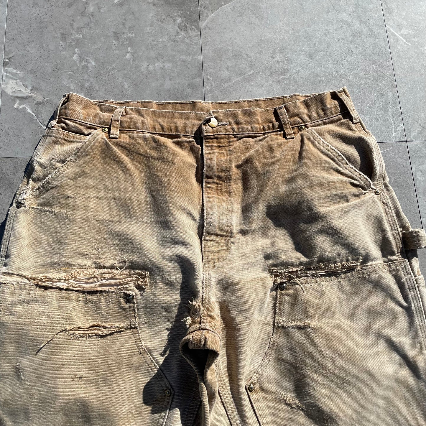 90s Carhartt Made in USA Beige Double Knee Work Pants 36x32 KiiChain Clothing