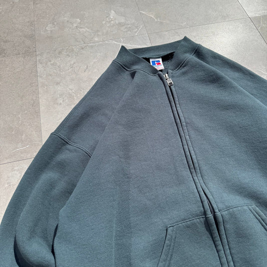 90s Russell Athletic Green/Gray Zip-Up Sweatshirt KiiChain Clothing