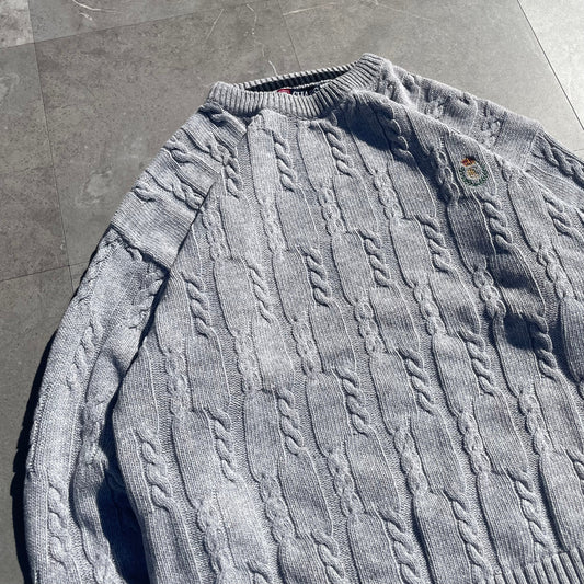 90s Chaps Ralph Lauren Made in USA Textured Heavyweight Gray Knit KiiChain Clothing