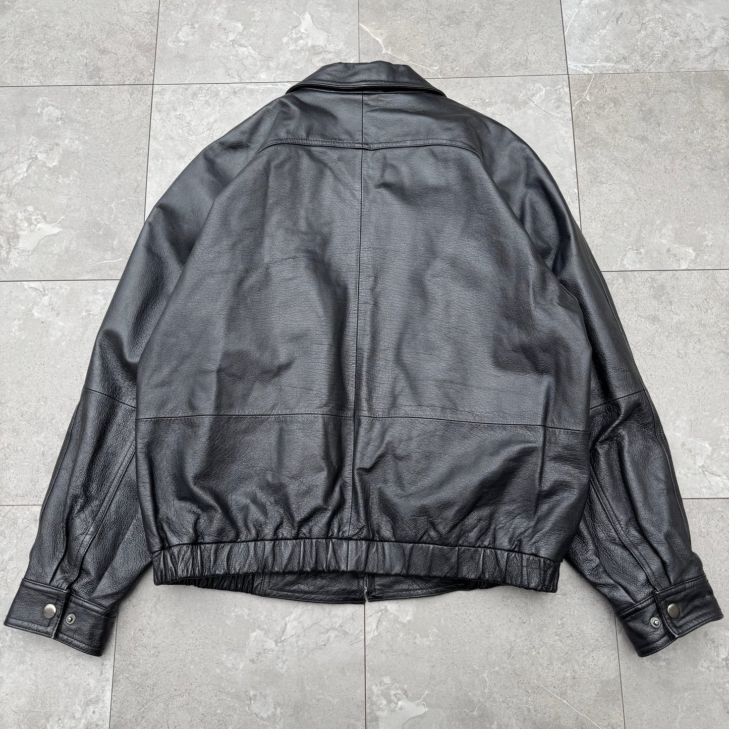 90s-00s St. John's Bay Raglan Black Leather Jacket KiiChain Clothing