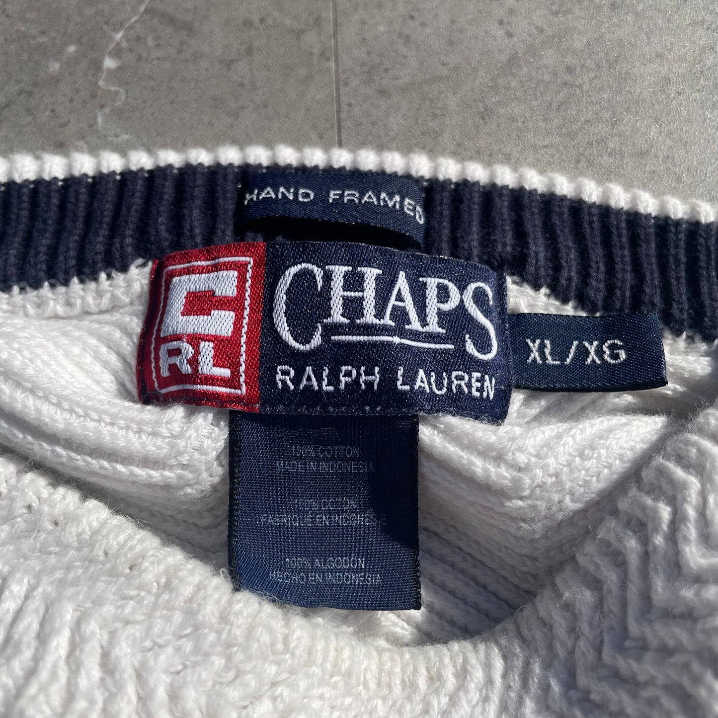 90s Chaps Ralph Lauren Hand Framed Heavyweight White Textured Knit KiiChain Clothing