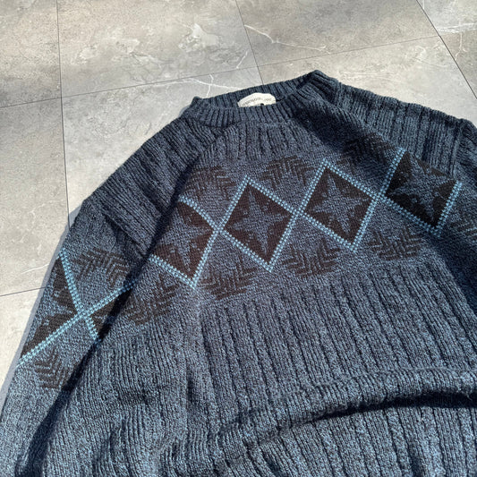 80s-90s Hardwood & Pine Blue Design Knit Sweater KiiChain Clothing