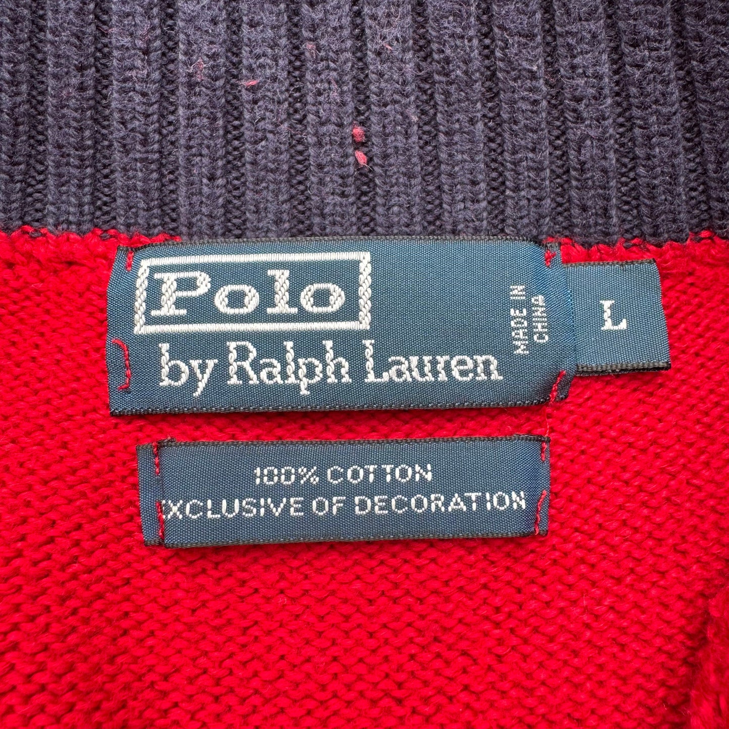 90s Polo by Ralph Lauren “Exclusive of Decoration” Red Quarter-Zip Sweater KiiChain Clothing
