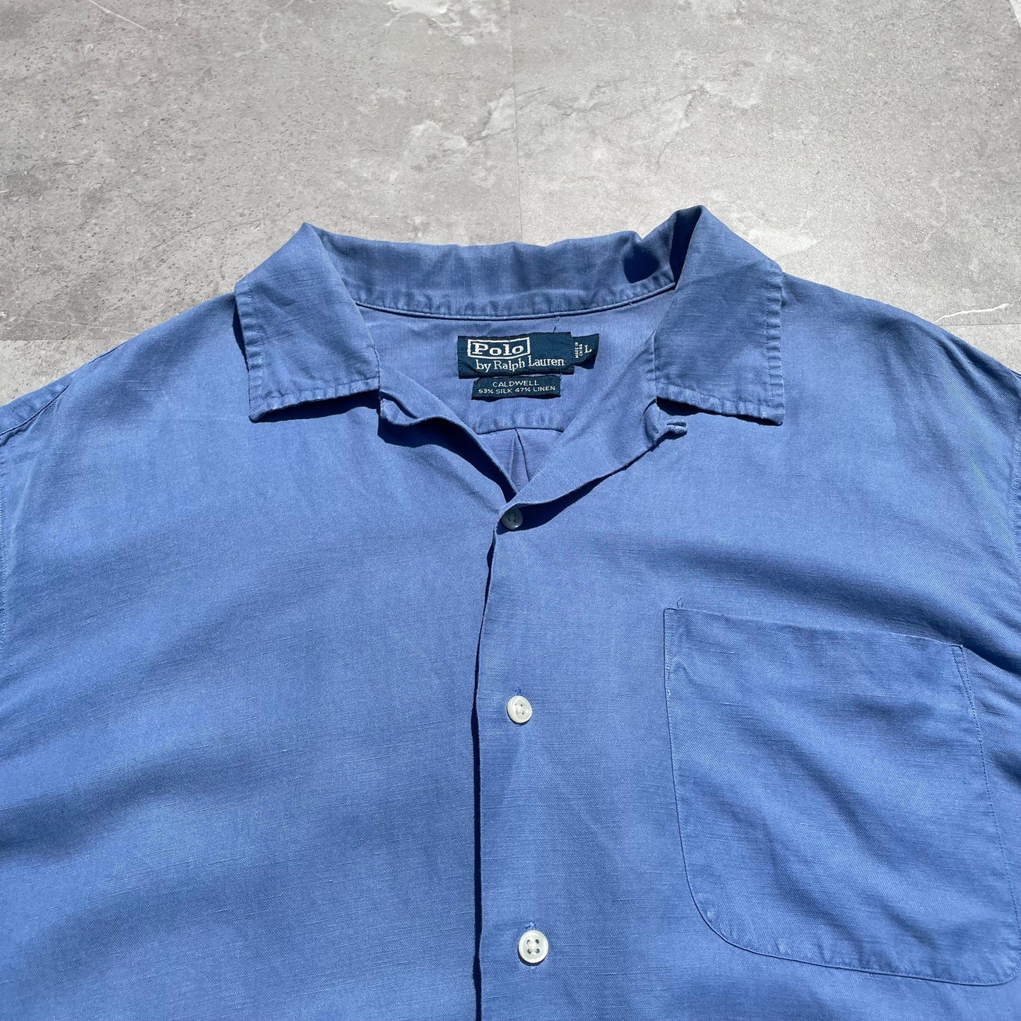 90s Ralph Lauren Caldwell Silk Linen Blue Hawaiian Shirt KiiChain Clothing