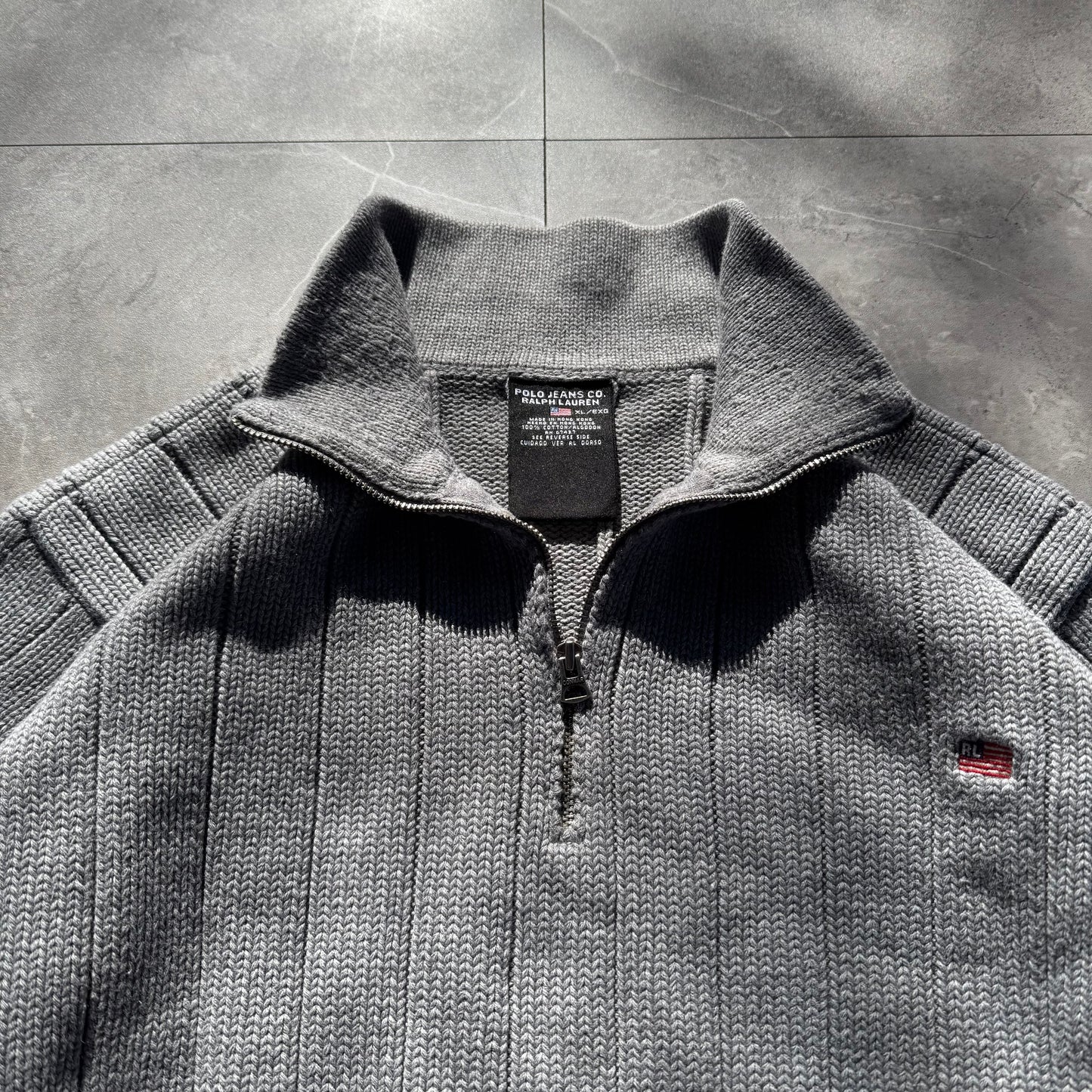 90s Ralph Lauren: Polo Jeans Company Gray Heavyweight Quarter Zip Knit KiiChain Clothing