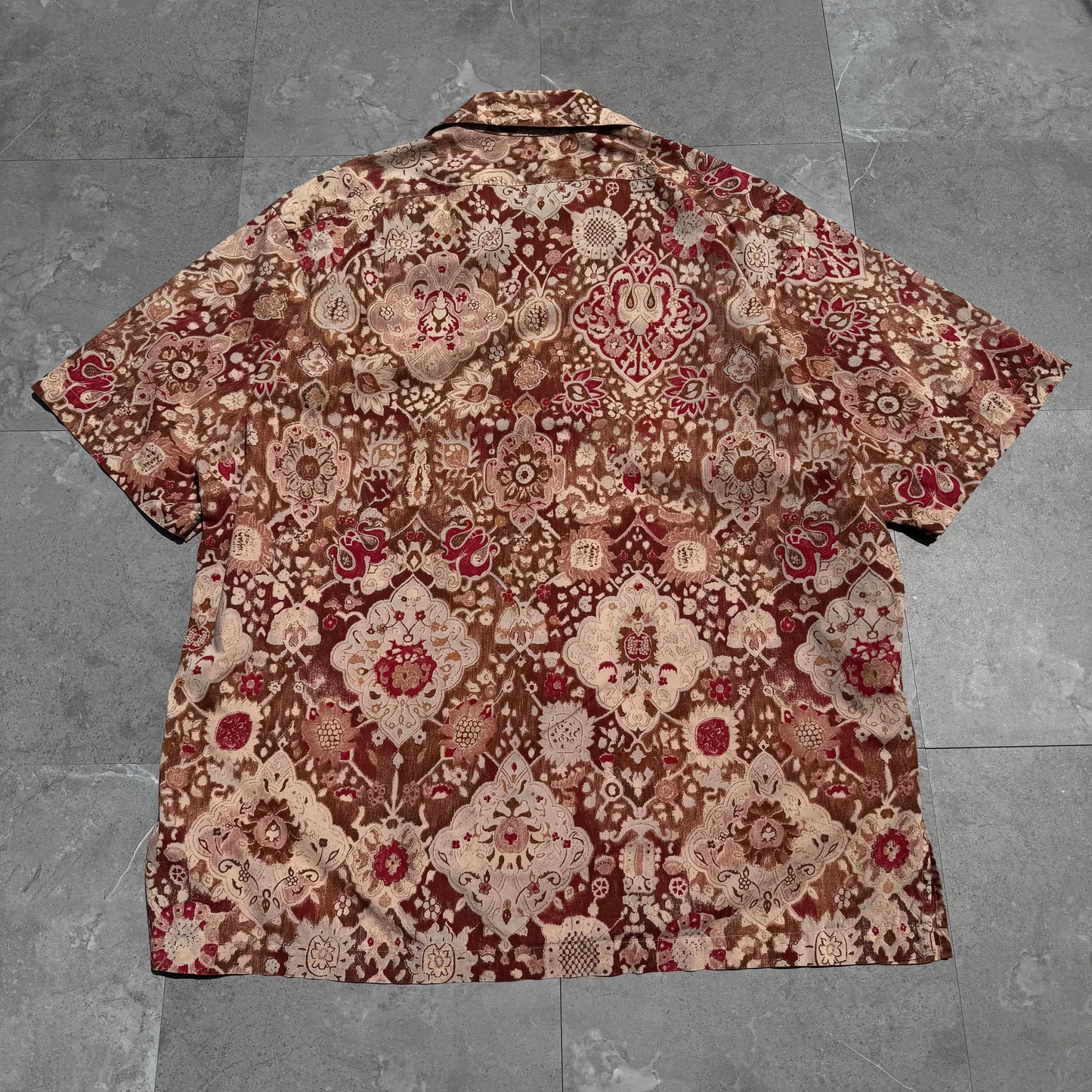 90s Ralph Lauren Faded Red Paisley Cotton Open Collar Shirt KiiChain Clothing