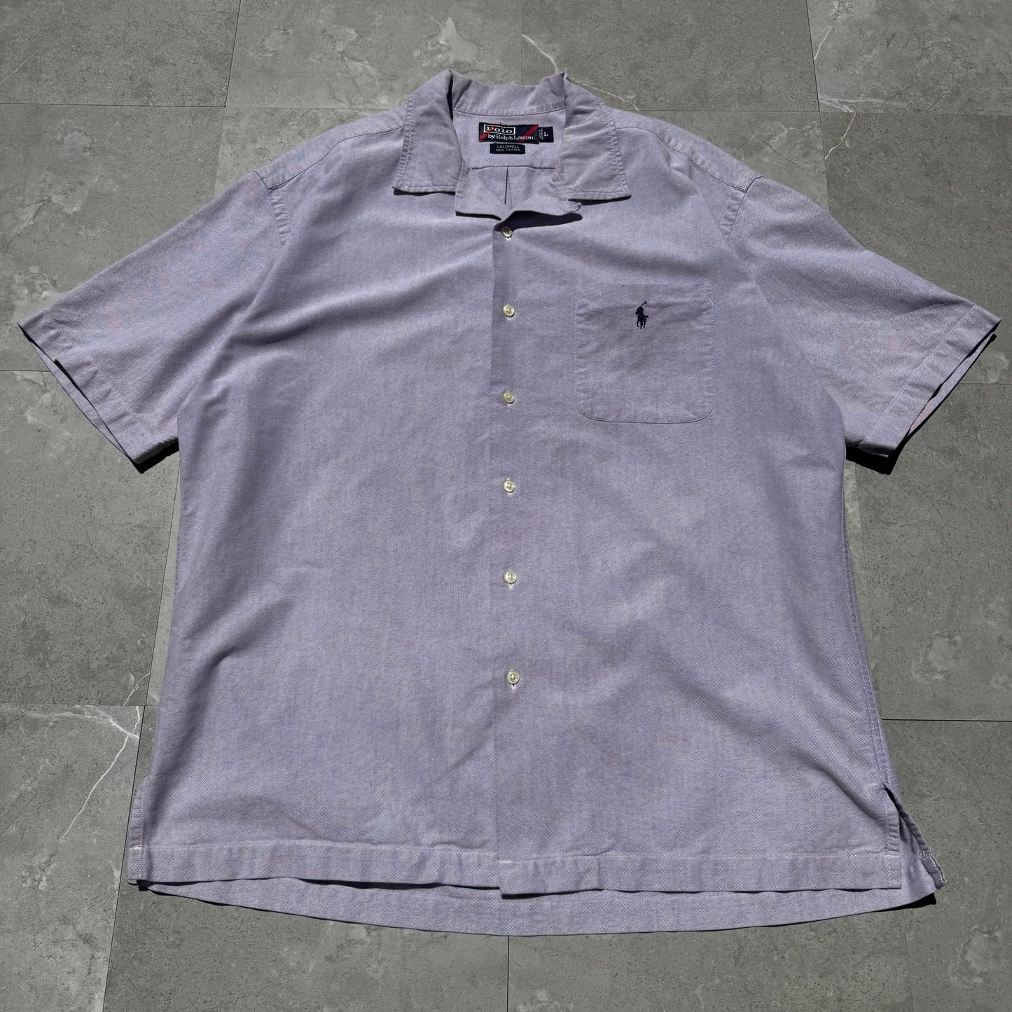 90s-00s Ralph Lauren Caldwell Purple Cotton Pocket Pony Open Collar Shirt KiiChain Clothing