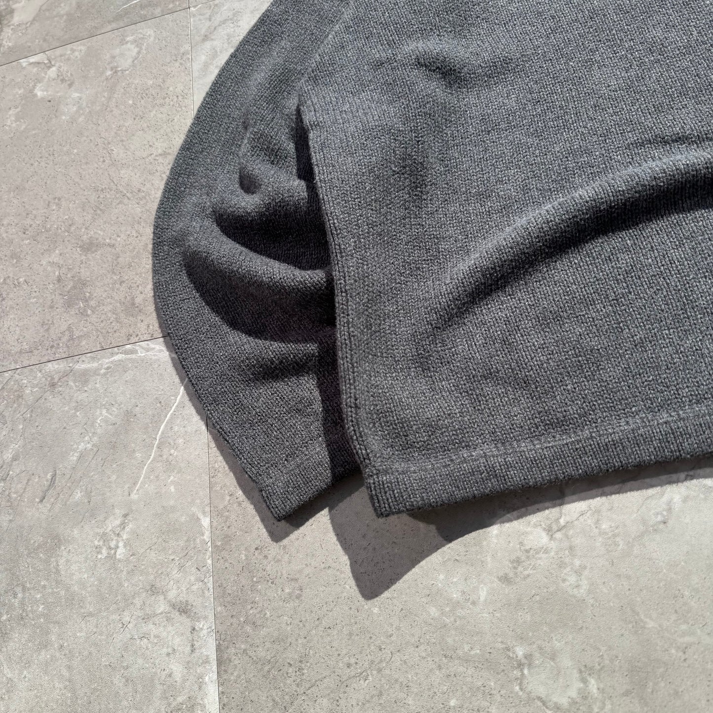00s Eddie Bauer Made in UK Gray Henley Neck Cotton Knit