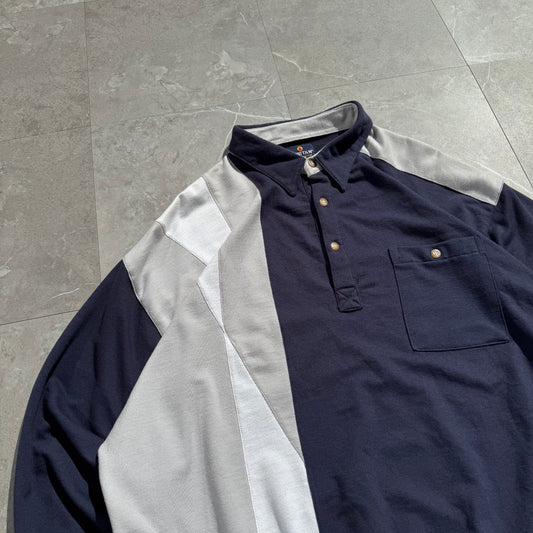 90s-00s Puritan Navy/Gray Color-Blocked Long Sleeve Polo Shirt KiiChain Clothing
