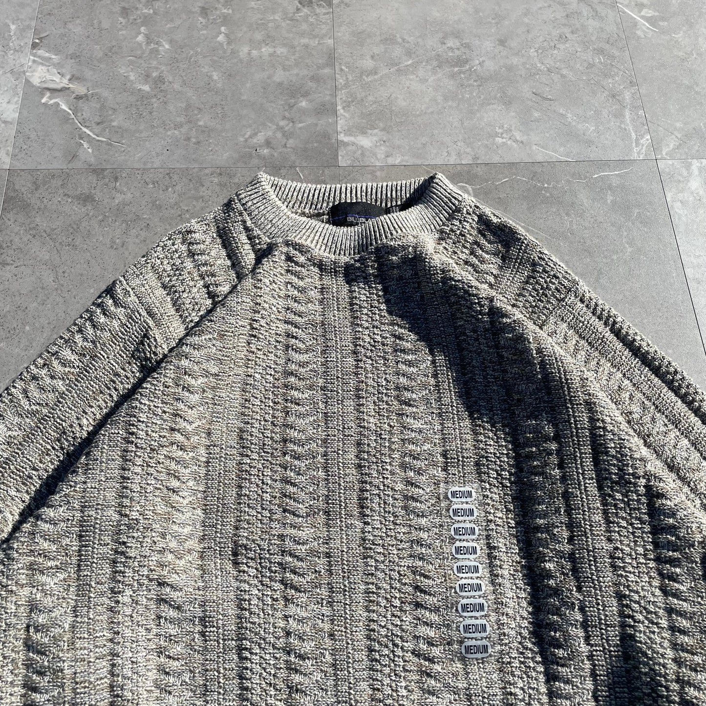 90s Bill Blass Made in USA Deadstock Gray/Beige Textured Knit KiiChain Clothing