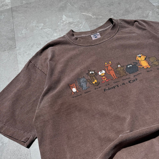 90s Crazy Shirts Adopt a Cat Faded Brown Tee KiiChain Clothing