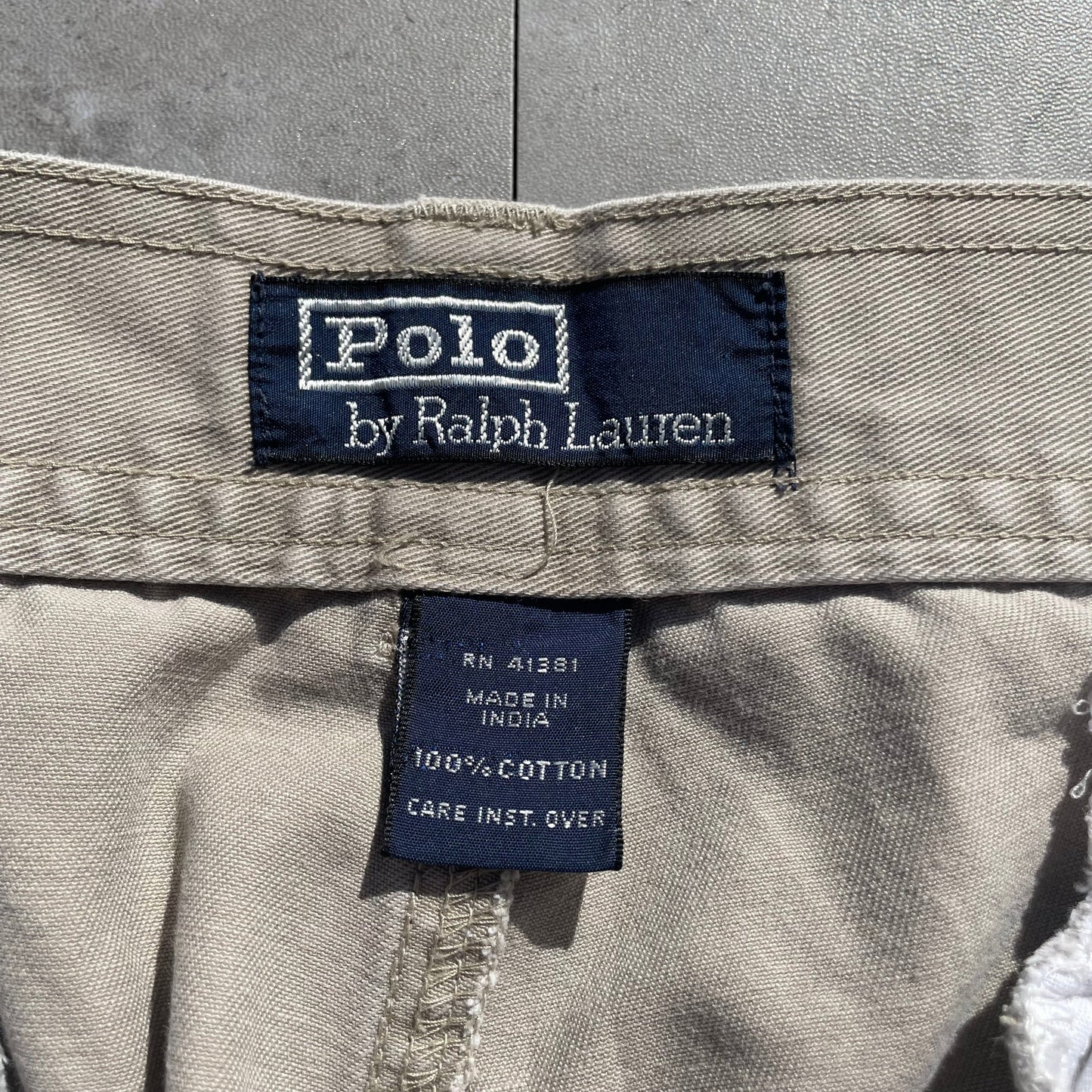 90s-00s Ralph Lauren Cream/Off-White Cargo Chino Pants 35x30 KiiChain Clothing