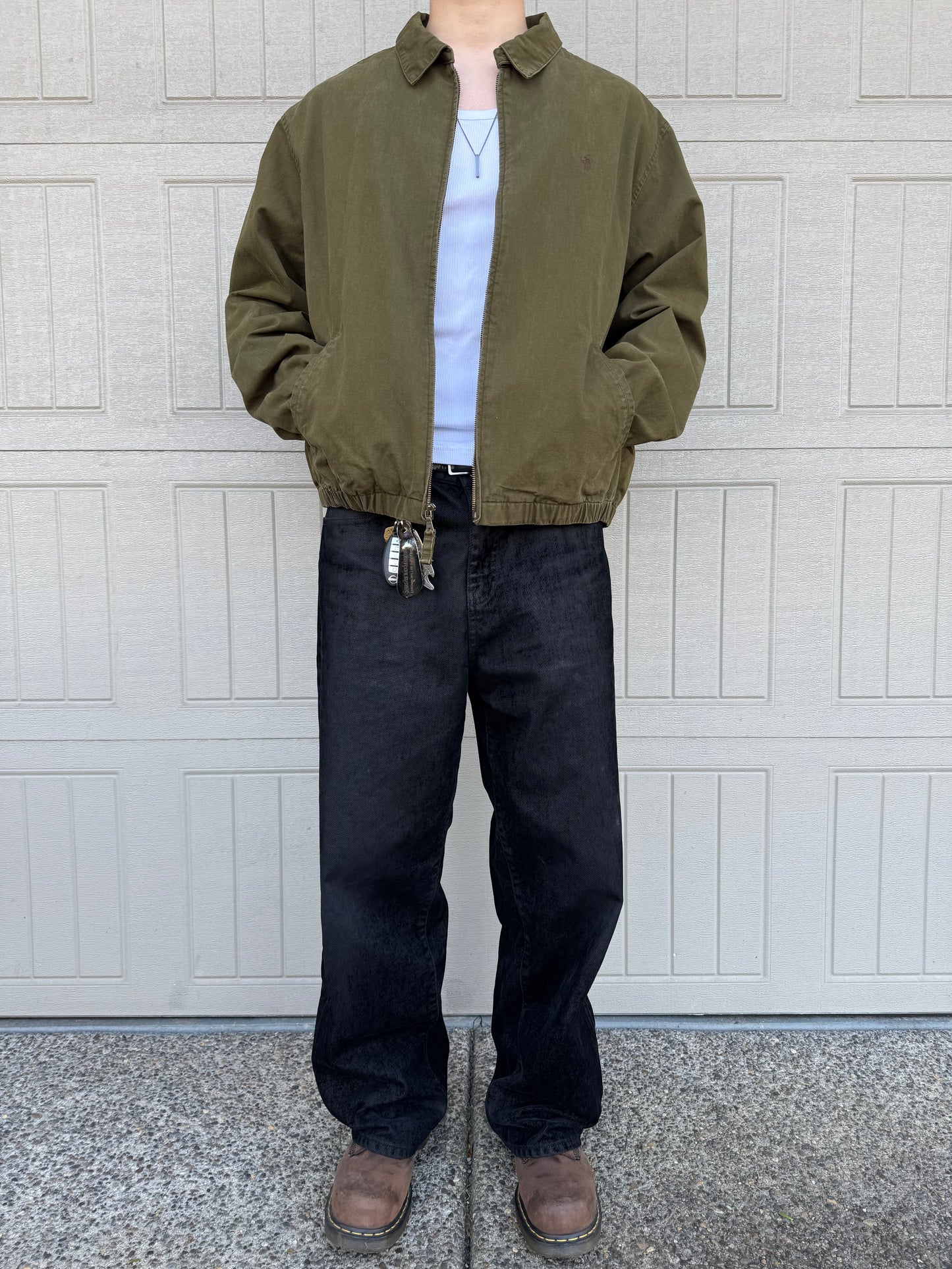 90s-00s Polo by Ralph Lauren Dark Olive Green Cotton Checkered Lining Swing Top Jacket