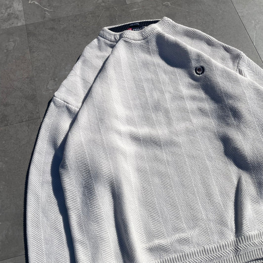 90s Chaps Ralph Lauren Hand Framed Heavyweight White Textured Knit KiiChain Clothing