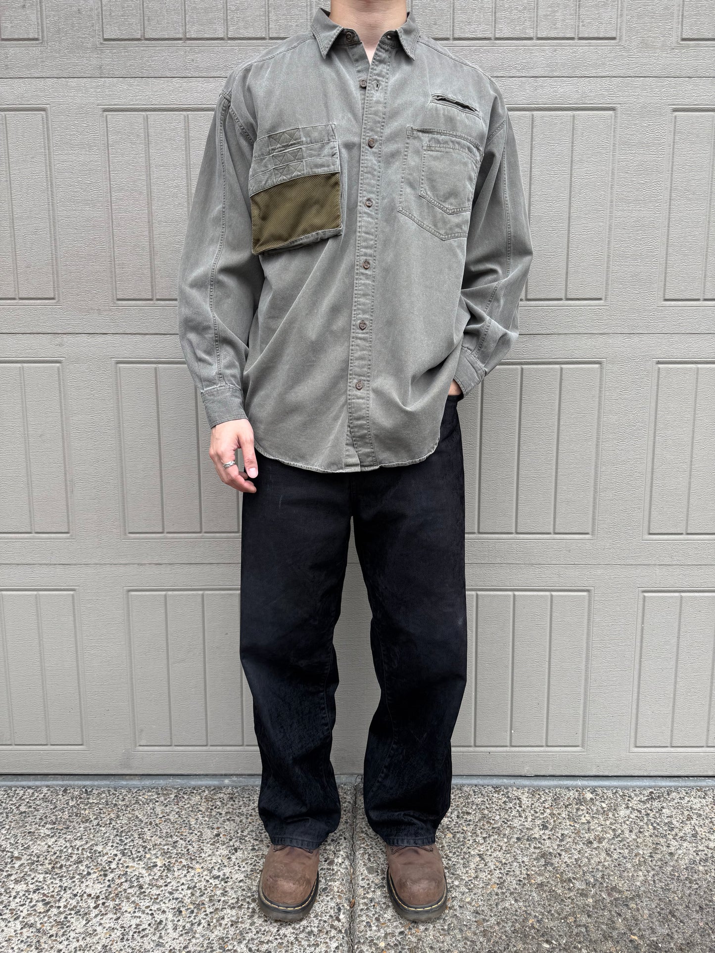 80s-90s Banana Republic Faded Khaki Multi Mesh Pocket Safari Shirt