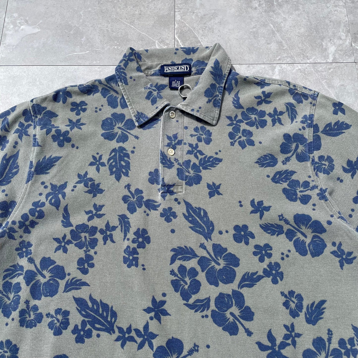 90s Lands’ End Flower Pattern Polo Shirt KiiChain Clothing