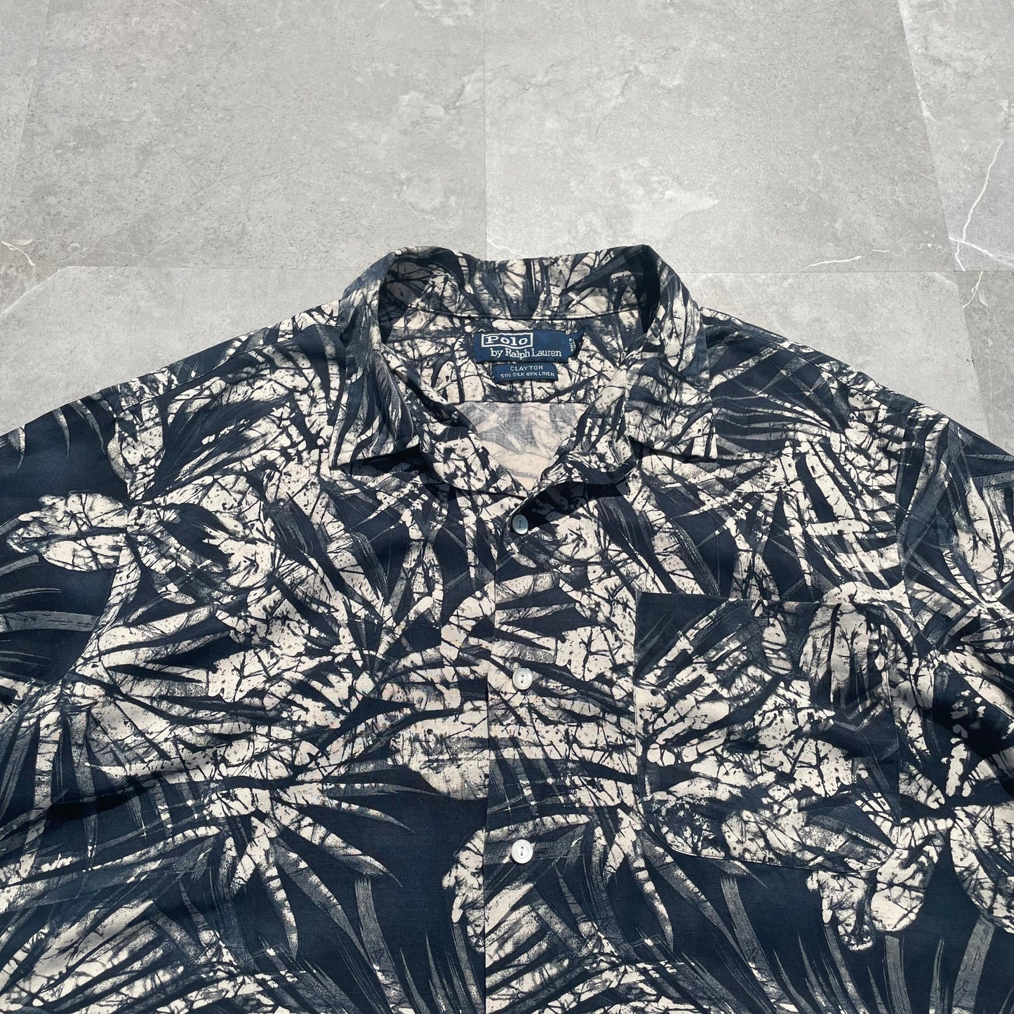 90s Ralph Lauren “Clayton” Silk x Linen Black Open Collar Shirt KiiChain Clothing