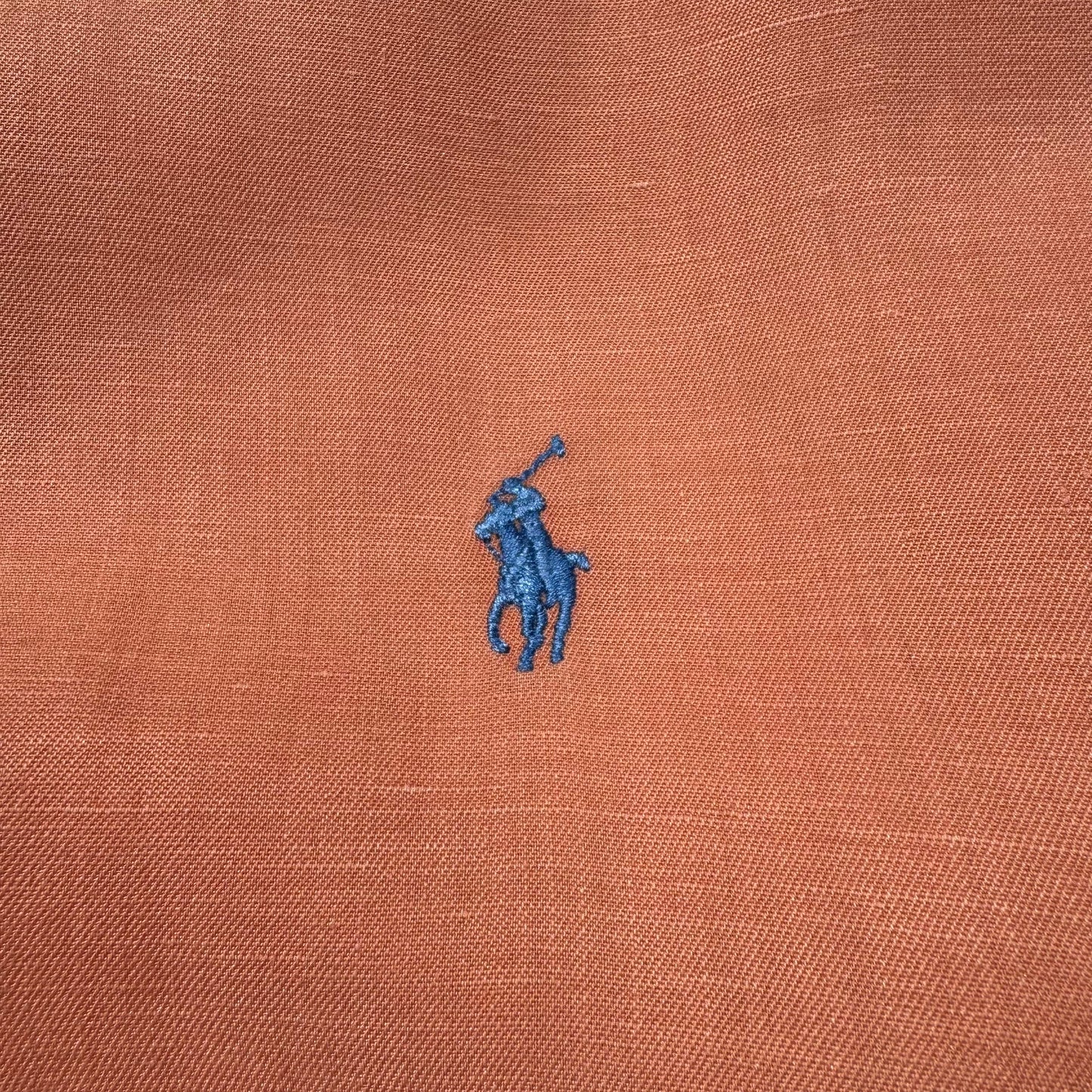 90s-00s Ralph Lauren Polo Golf Caldwell Orange Silk x Linen Open Collar Shirt KiiChain Clothing