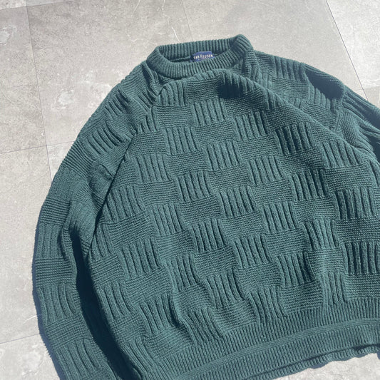 90s-00s Van Heusen Made in USA Green Textured Knit KiiChain Clothing