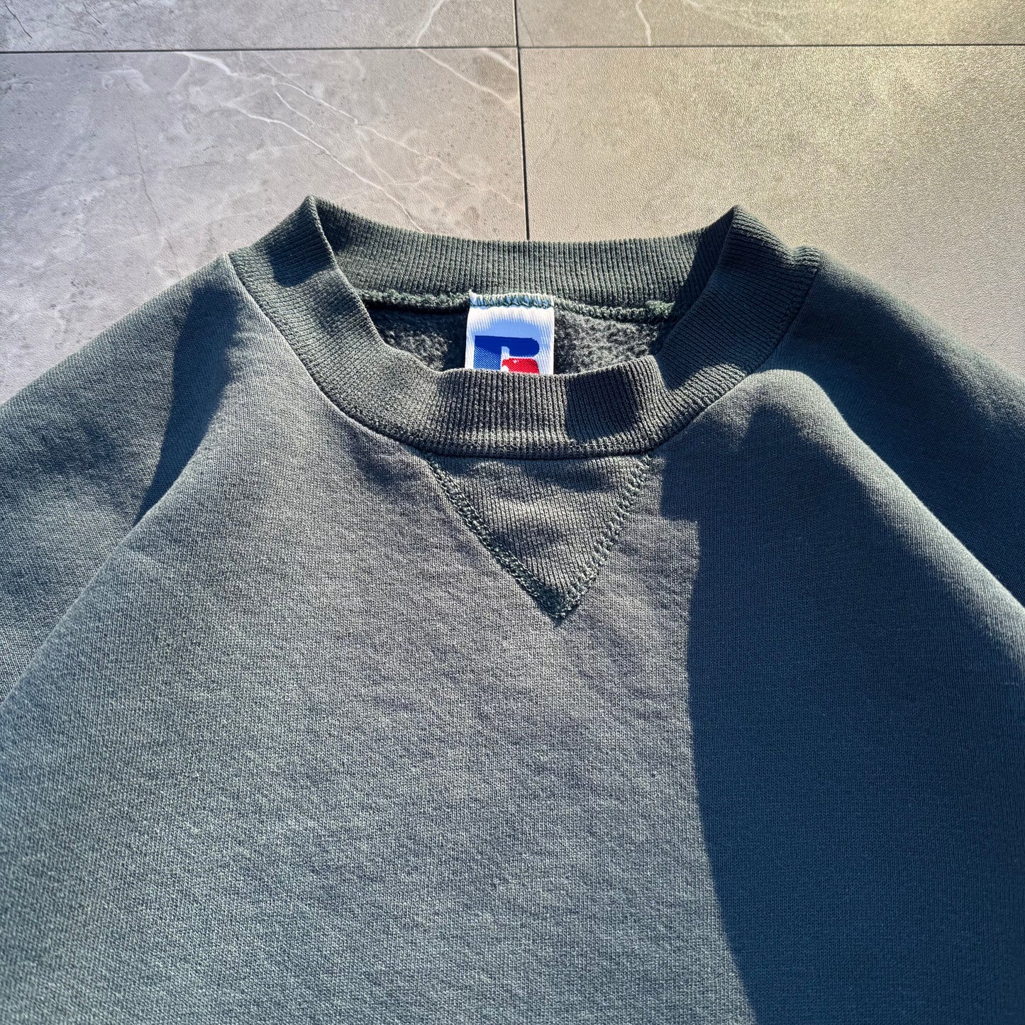 90s Russell Athletic Made in USA Grey/Green Blank Sweatshirt KiiChain Clothing