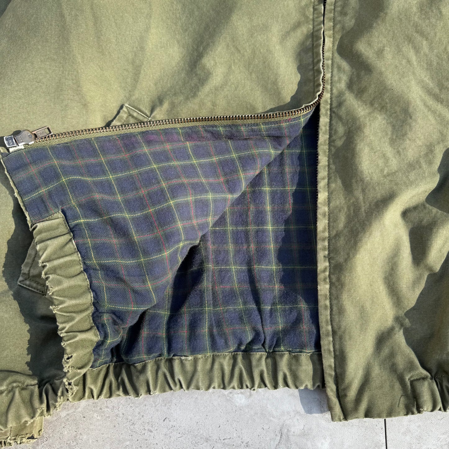 80s-90s Polo by Ralph Lauren Olive Green Cotton Checkered Lining Swing Top Jacket