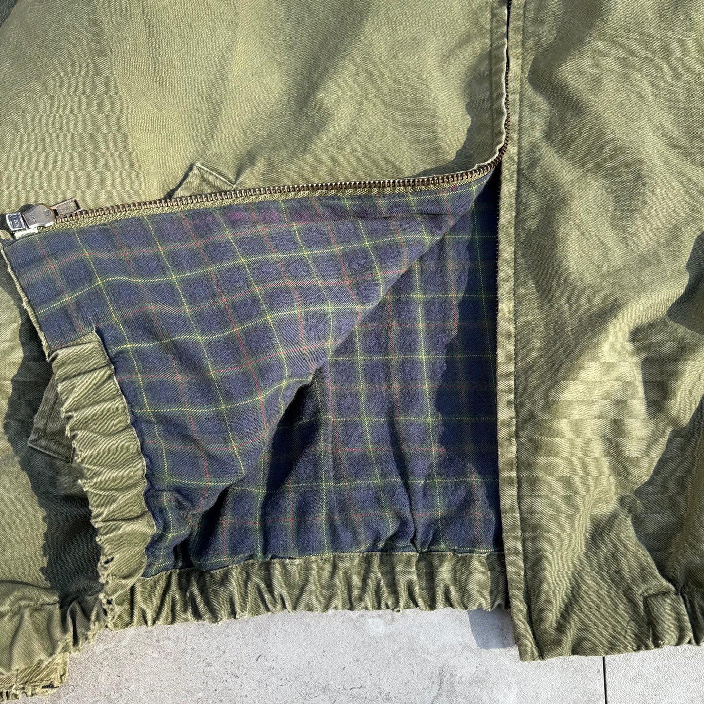 80s-90s Polo by Ralph Lauren Olive Green Cotton Checkered Lining Swing Top Jacket KiiChain Clothing