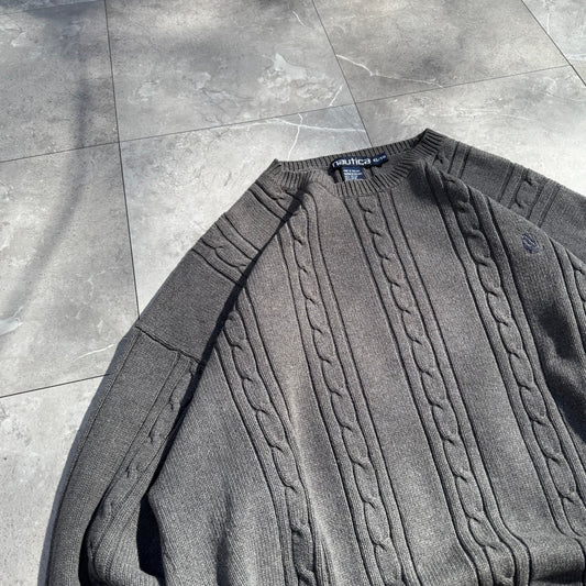 90s Nautica Gray Cable Knit Sweater KiiChain Clothing