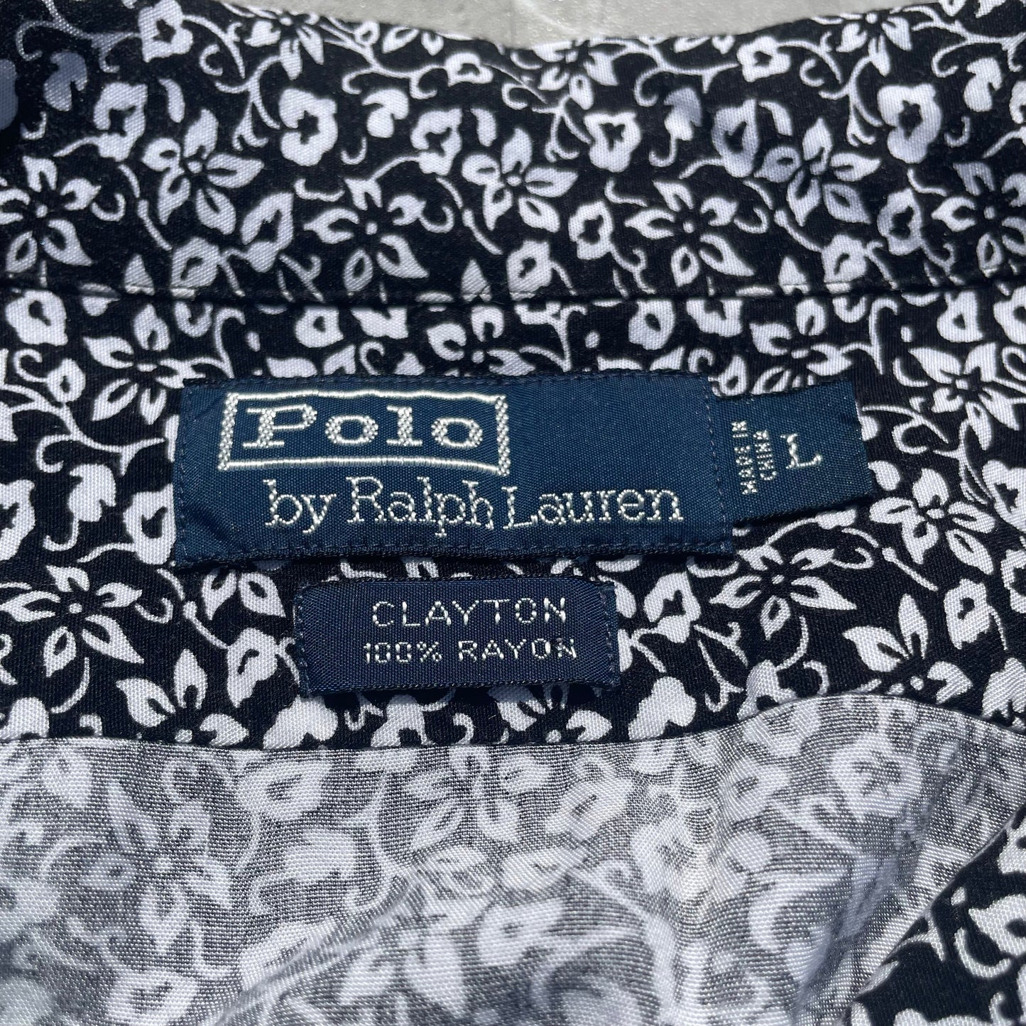 90s Ralph Lauren Clayton Black White Floral Hawaiian Shirt KiiChain Clothing