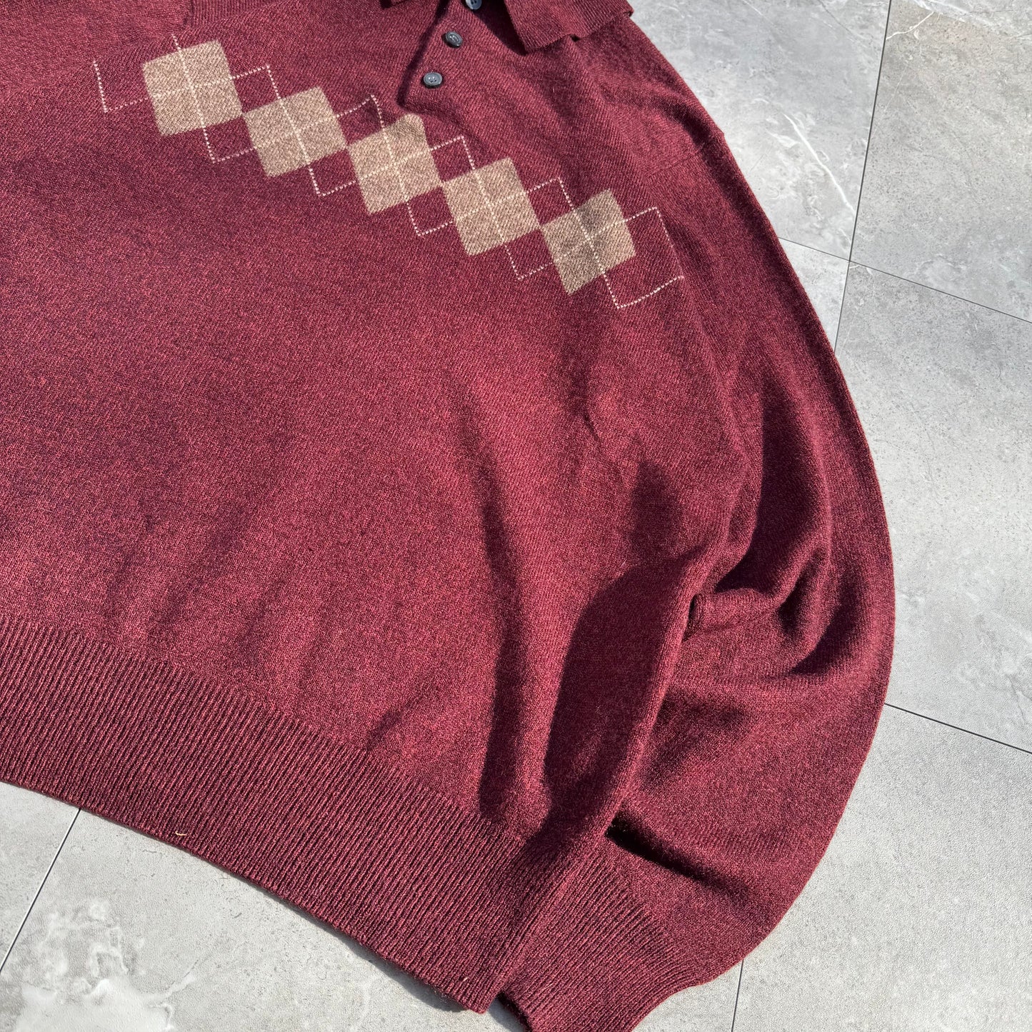 00s Dockers Wine Red Argyle Knit Polo KiiChain Clothing