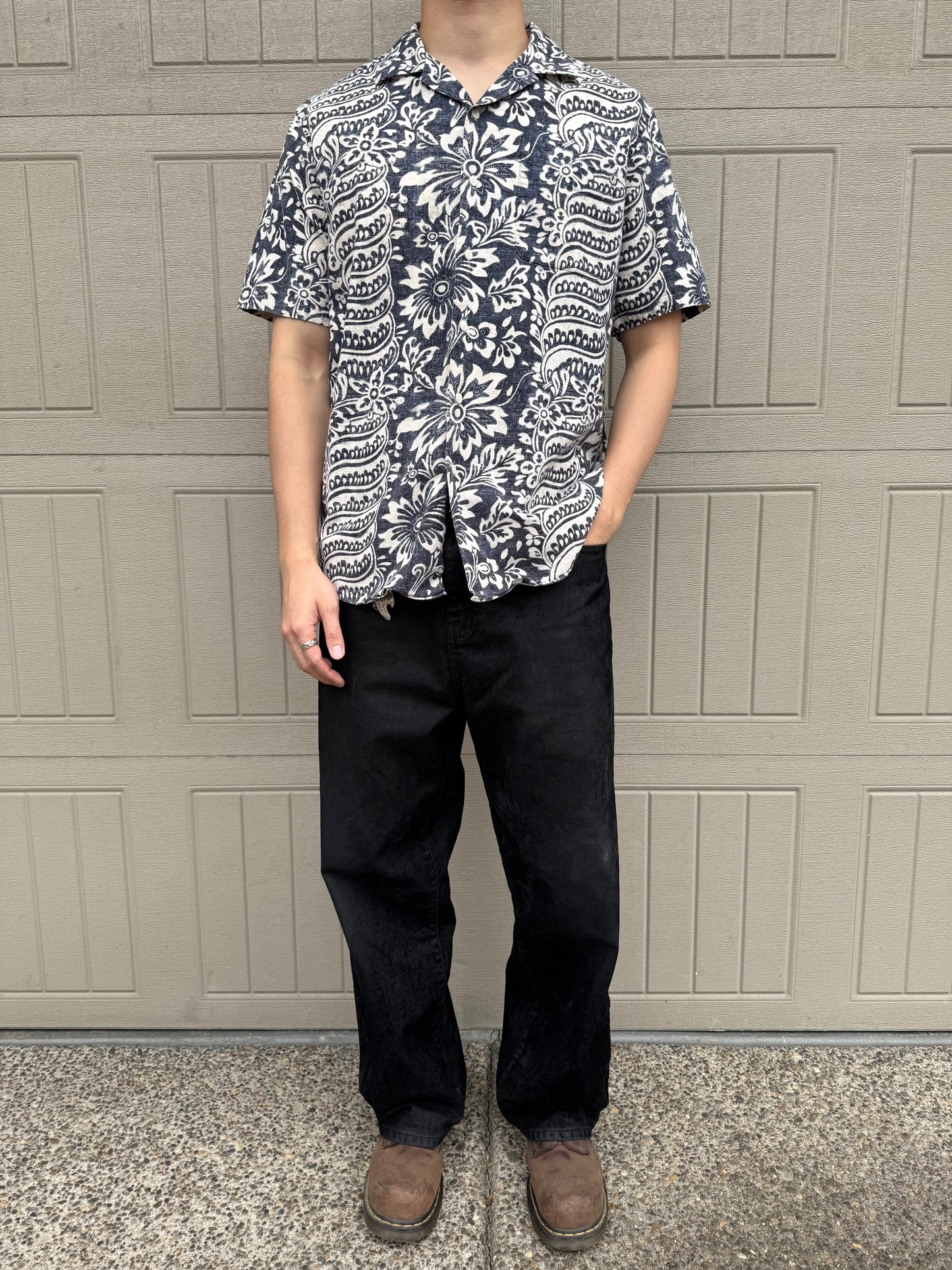 00s Polo by Ralph Lauren Bonnard Navy / Black Paisley Open Collar Shirt