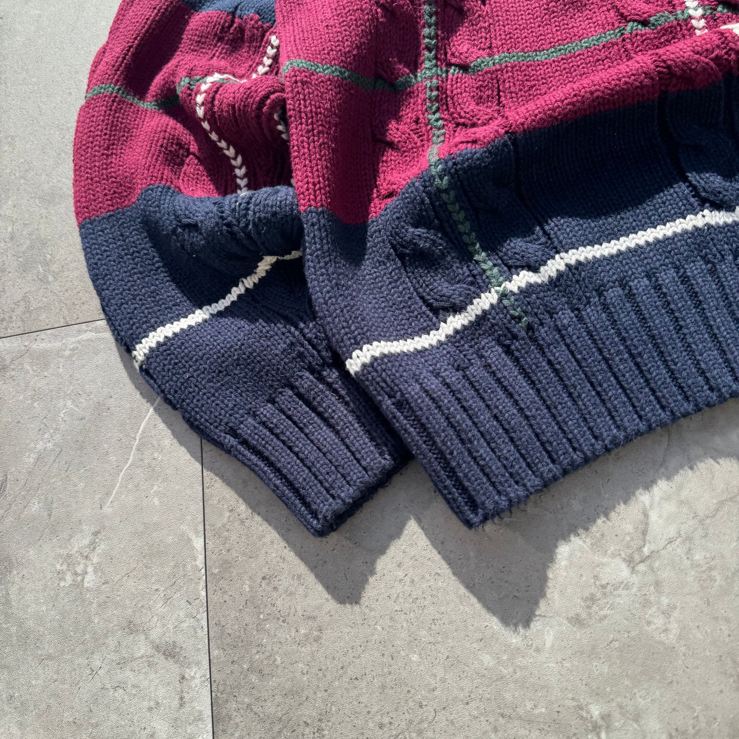 90s John Ashford Heavyweight Red/Navy Checkered Cotton Cable Knit