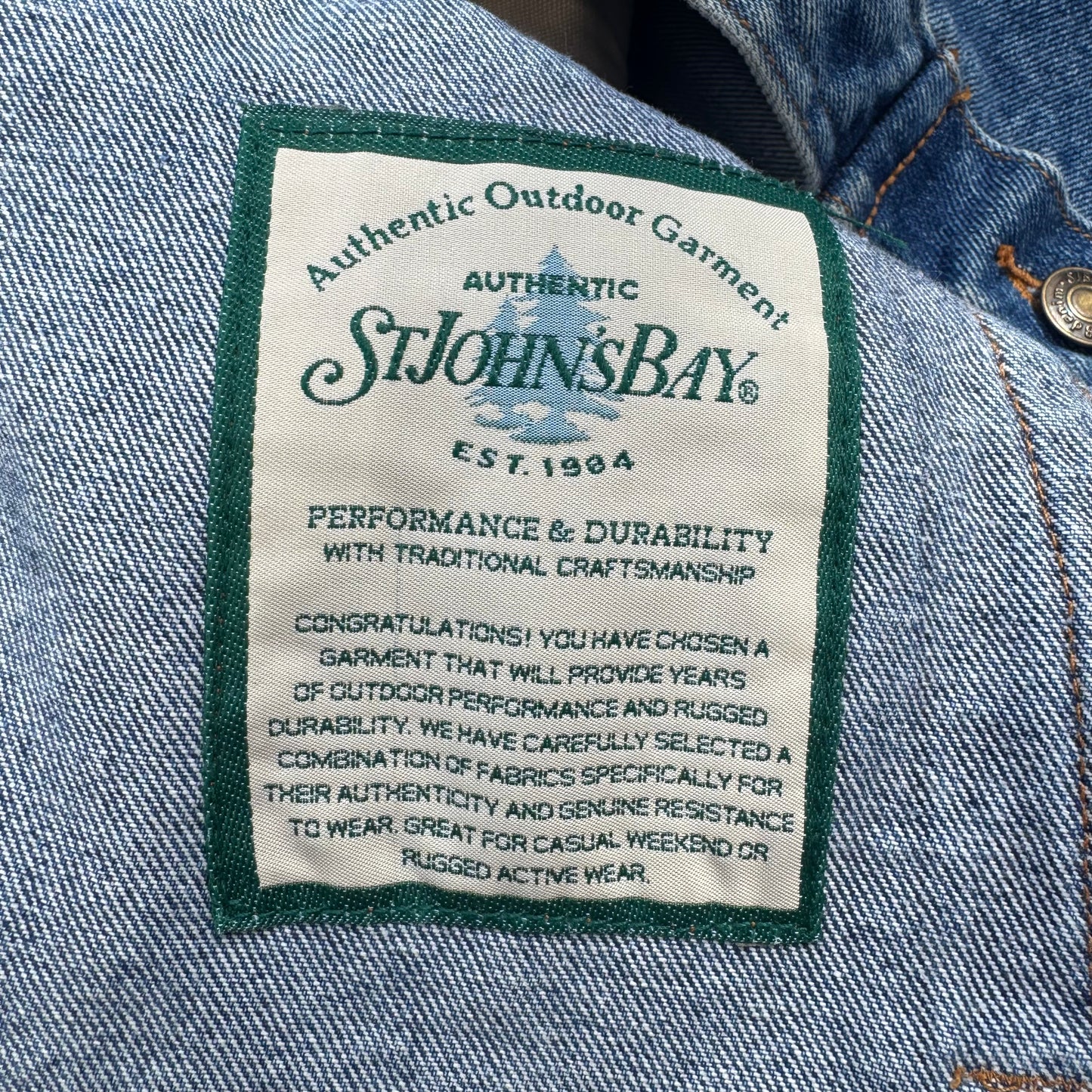 90s St. John's Bay Leather Collar Denim Jacket