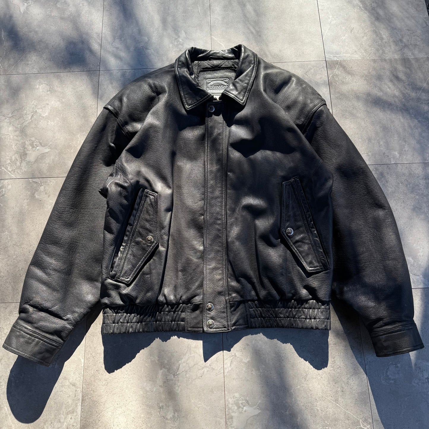 90s-00s St. John's Bay Black Leather Jacket KiiChain Clothing
