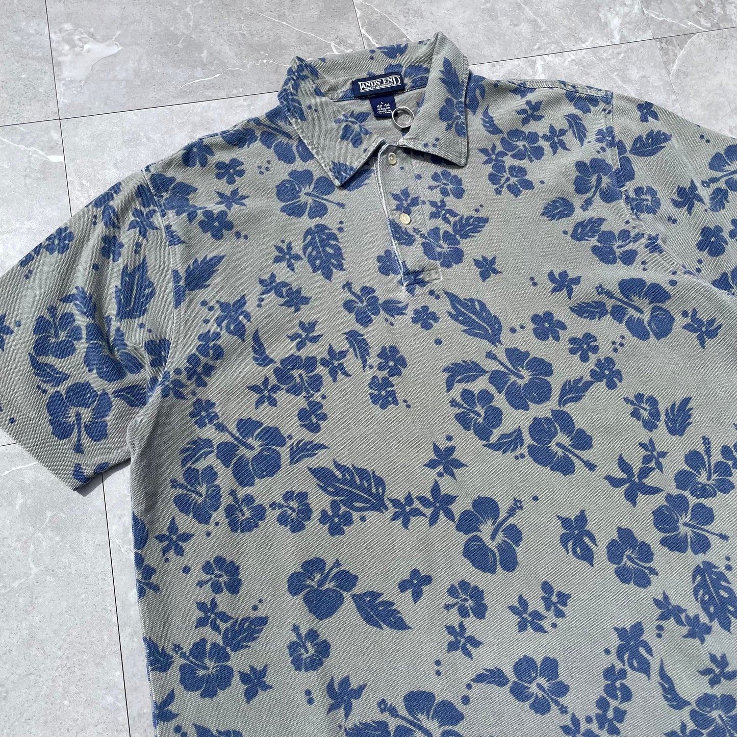 90s Lands’ End Flower Pattern Polo Shirt KiiChain Clothing