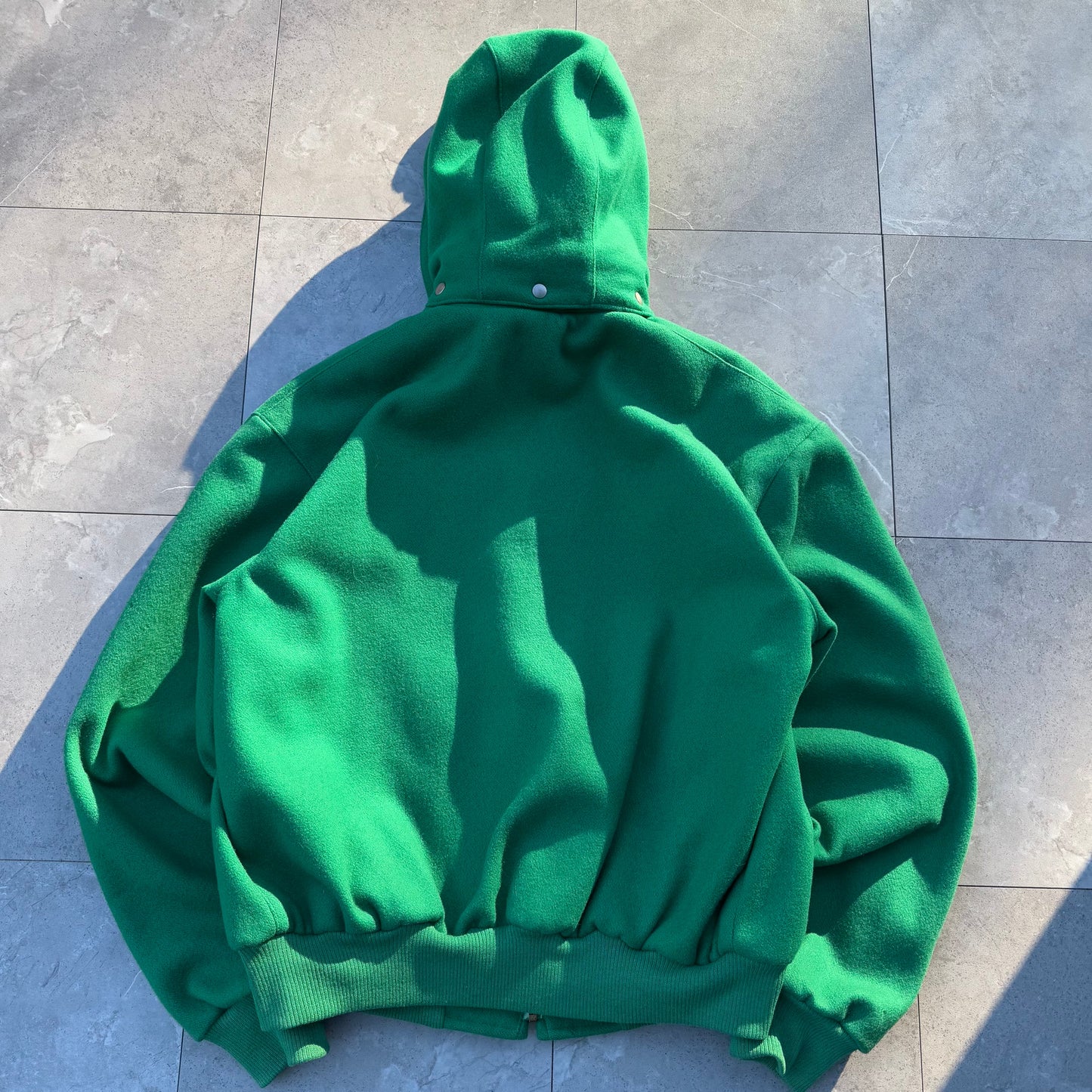 80s Ralph Lauren Made in USA Green Detachable Hoodie Wool Swing Top Jacket KiiChain Clothing