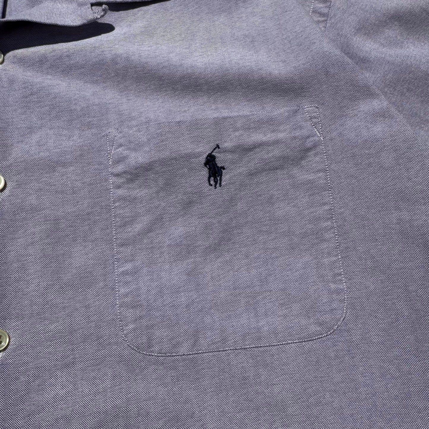 90s-00s Ralph Lauren Caldwell Purple Cotton Pocket Pony Open Collar Shirt KiiChain Clothing