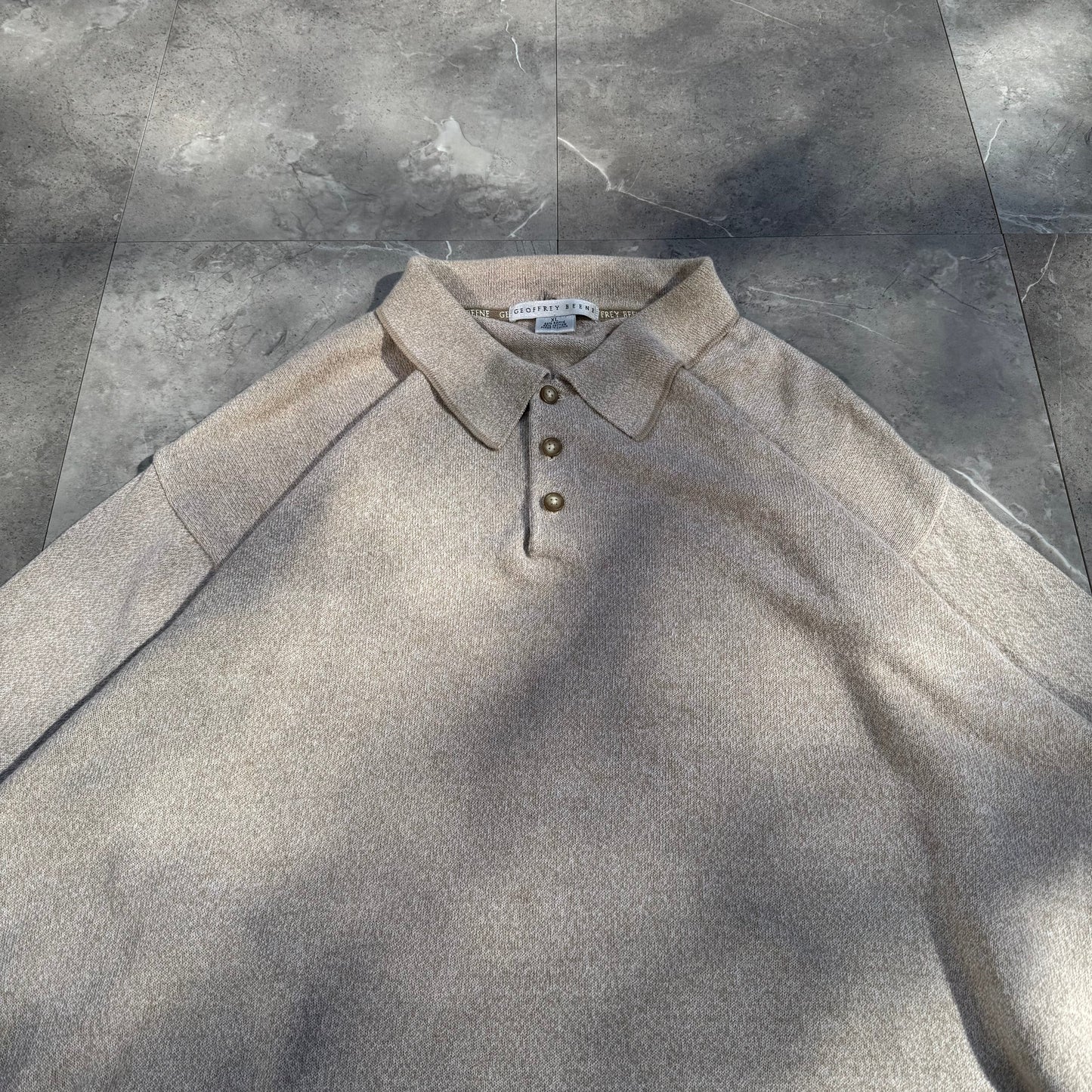 90s-00s Geoffrey Beene Ramie Cotton Cream Knit Polo KiiChain Clothing