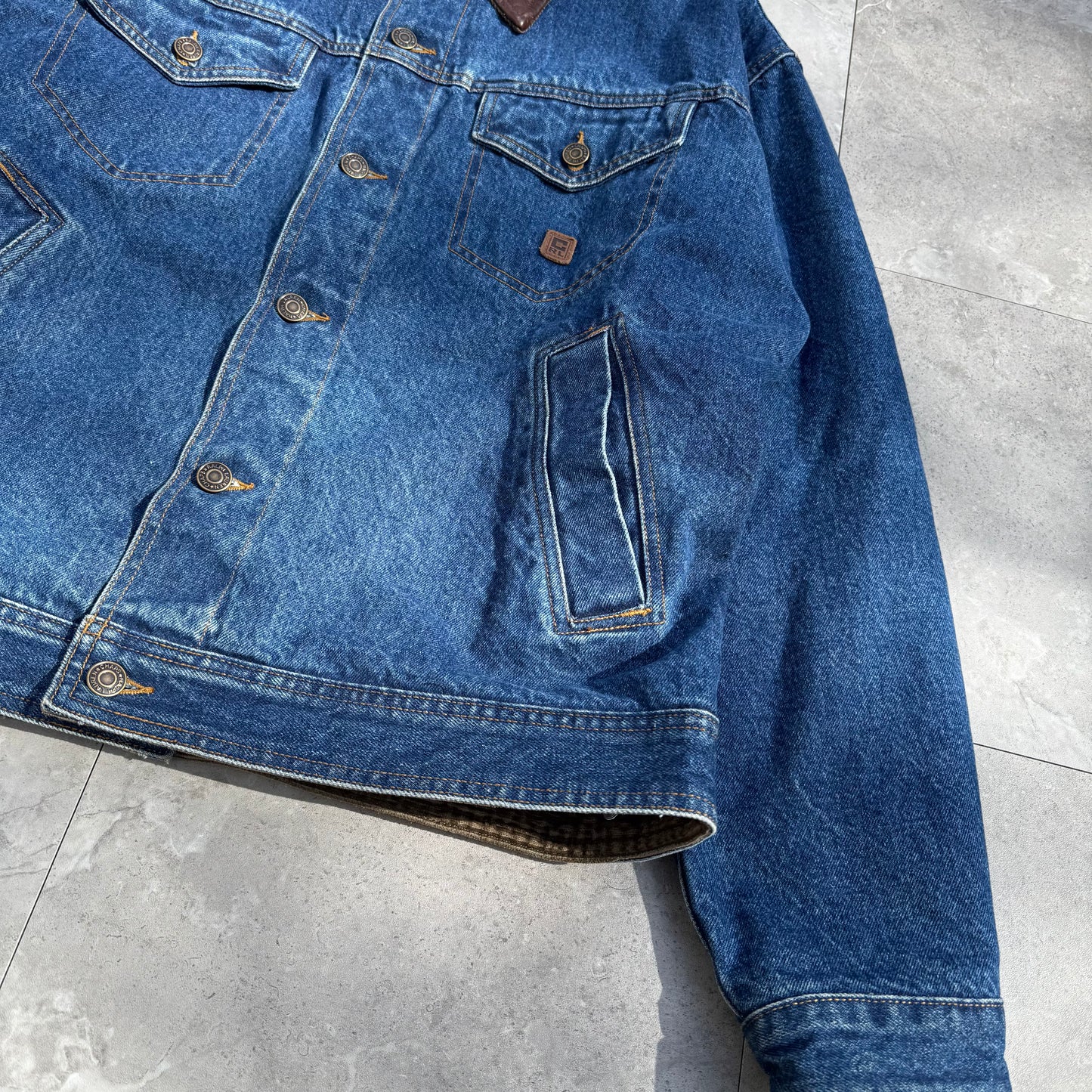 90s Chaps Ralph Lauren Leather Collar Flannel-Lined Denim Jacket