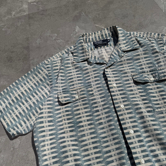 80s-90s Ralph Lauren Made in USA LightBlue/Cream Pattern Open Collar Shirt KiiChain Clothing