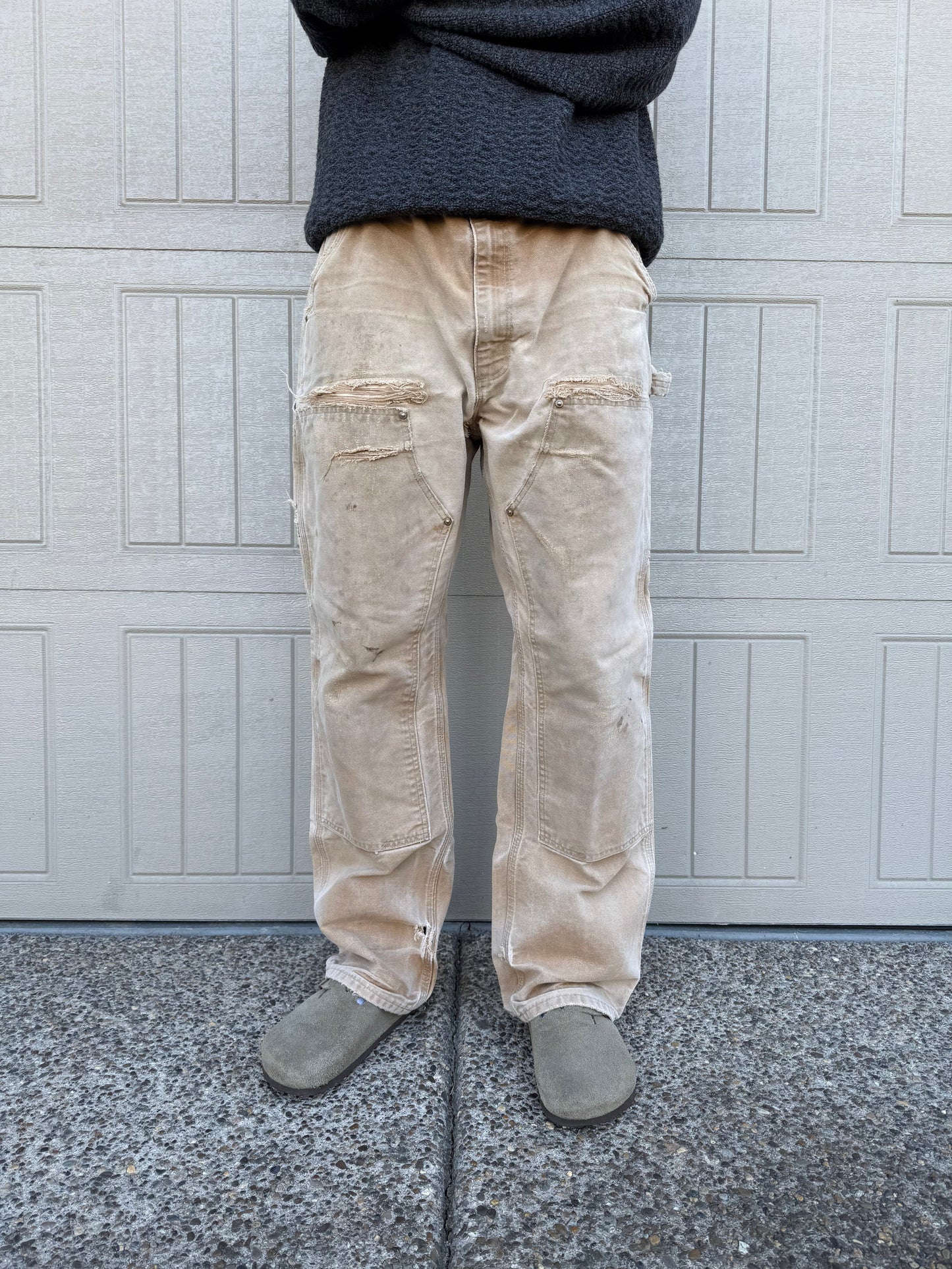 90s Carhartt Made in USA Beige Double Knee Work Pants 36x32 KiiChain Clothing