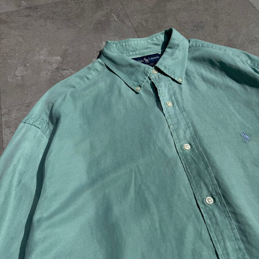 90s-00s Ralph Lauren “Blake” Silk x Linen Turquoise Button Down Shirt KiiChain Clothing