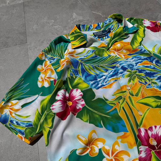 90s-00s Ralph Lauren Caldwell Tropical Viscose Open Collar Shirt KiiChain Clothing