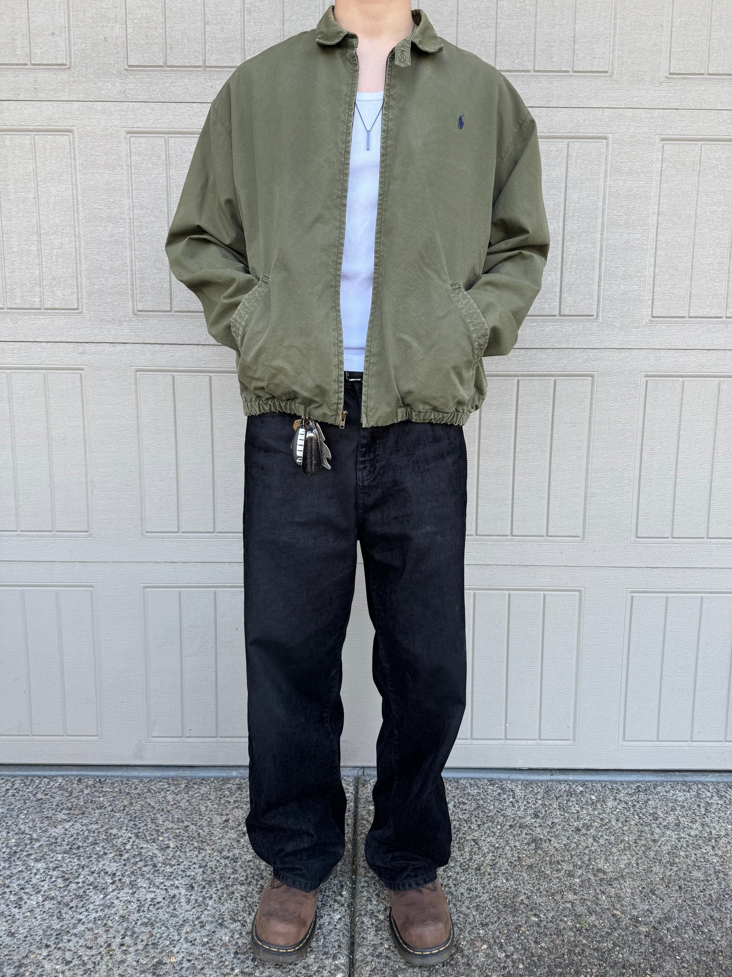 80s-90s Polo by Ralph Lauren Olive Green Cotton Checkered Lining Swing Top Jacket